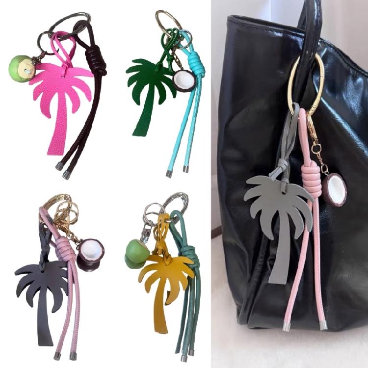 Colorful Coconut Tree Keyring Travel Accessory Alloy And Leather Rope Keychain With Summer Island Accent