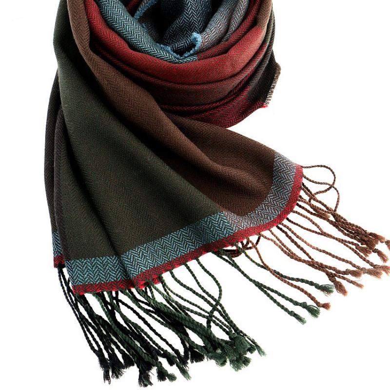 Autumn and Winter Business Men's Wool Scarf, Herringbone Pattern Two-color Warm Scarf, Korean Version of Long Spike Tassel