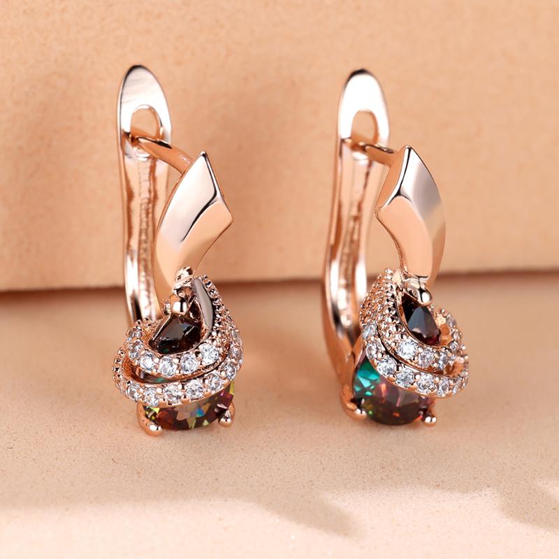 

1 пара сережек-капель цвета розового золота с фиолетовым цирконом огранки «капля» в винтажном стиле, свадебная бижутерия разноцветный/розового золота