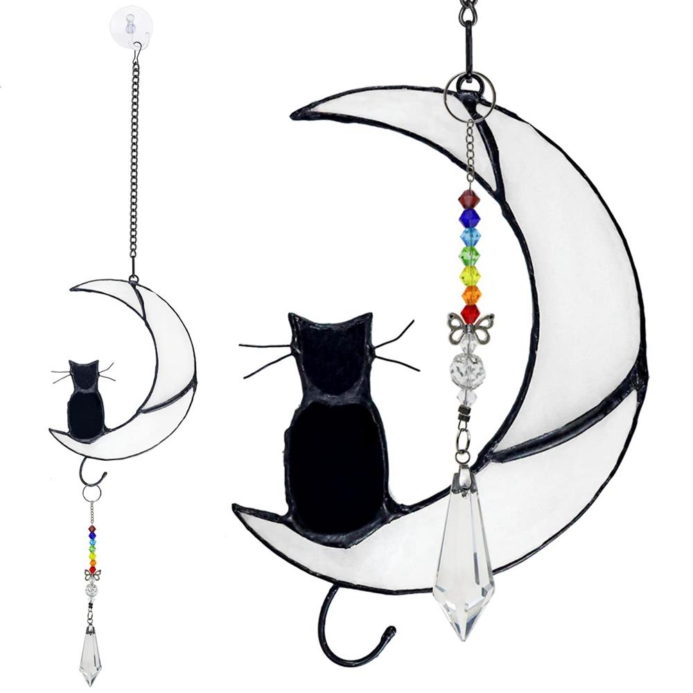 

Cat on Moon Ornament Home Window Decoration Window Hanging Suncatcher