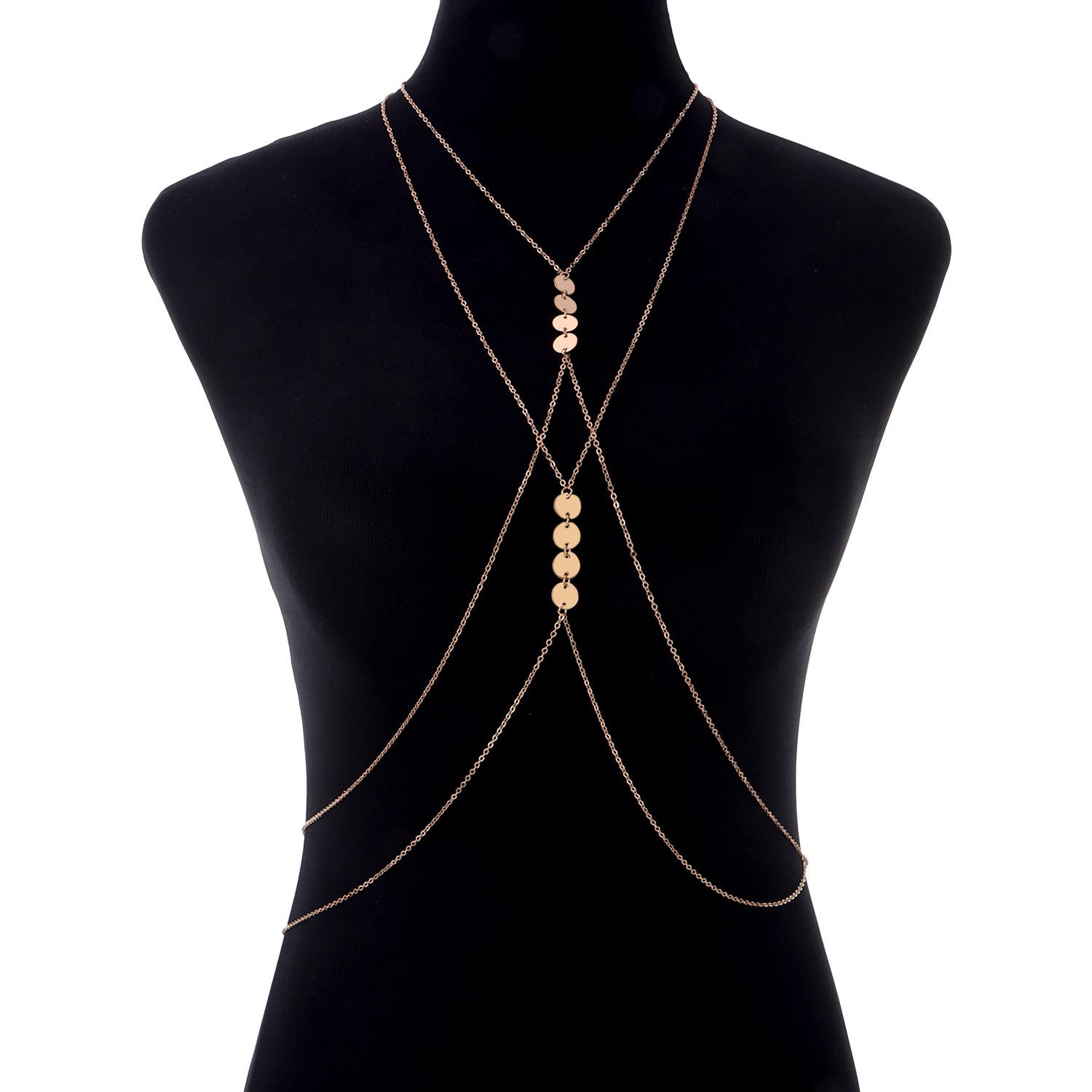 Accessories, Round Sequin Pendant Body Chain, Tide Nightclub Sexy Alloy Chain Chest Chain золотой