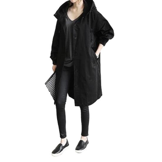 Damen Trenchcoat Langarm Baumwoll-Hoodie Jacke Übergroße Windjacke Lockerer Schnitt Herbst Oberbekleidung