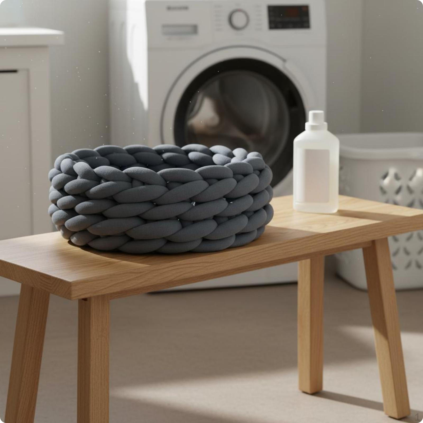 Chunky Knit Cat Bed Machine Washable Handmade Yarn Pet Handcrafted Look Crochet Resting Dark Gray 50CM