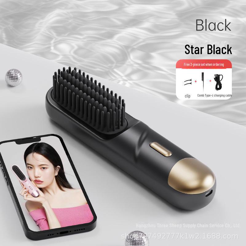 

Беспроводной выпрямитель и расческа для завивки волос с технологией отрицательных ионов и защитой от ожогов Star Black (Standard) чёрный/звезда