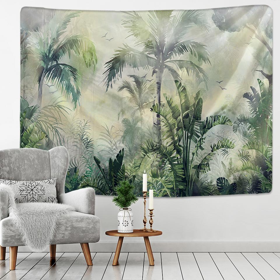 Customizable Palm Tree Tapestry Wall Hanging Tropical Leaves Floral Pattern Wall Beach Mat Animal Background Rug Tapestry