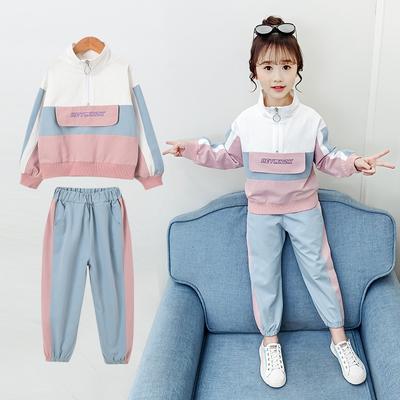 Fashion Big Girls Windproof Sports Semi-high Collar Letter Zipper Clothing Set Teen Spring Winter Tracksuit Kids Sportswear