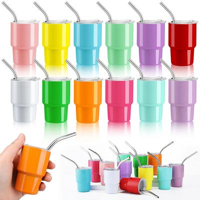 LMETJMA 2oz Mini Tumbler Double Stainless Steel Vacuum Cup Sublimation Shot Glass Tumblers Mugs with Straw and Lids JT228