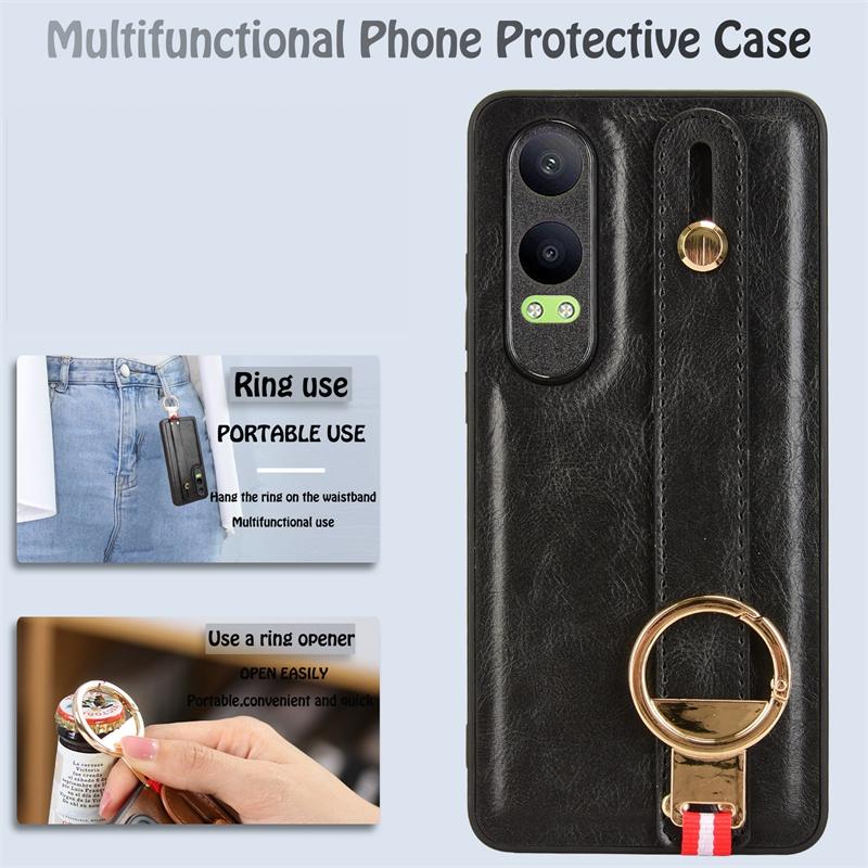 Luksusowa skórzana opaska na nadgarstek do etui OnePlus Nord CE 4 Lite 5G z otwieranym pierścieniem Ultracienkie etui ochronne odporne na wstrząsy