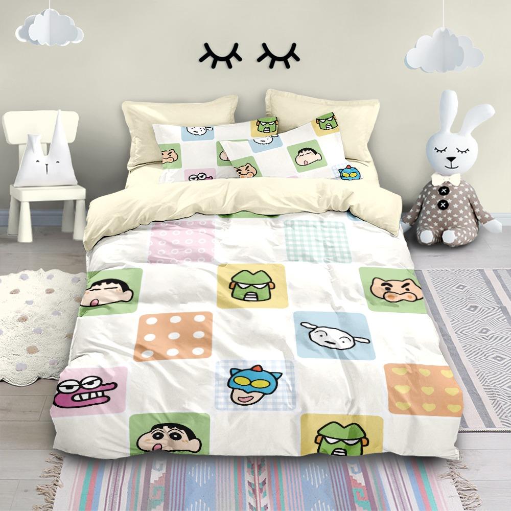 Desen animat Crayon Shin chan ,Seturi de pat din microfibră, Lenjerie de pat pentru copii cu fermoar, Decor de cameră Husă de plapumă pentru adolescenți adulți