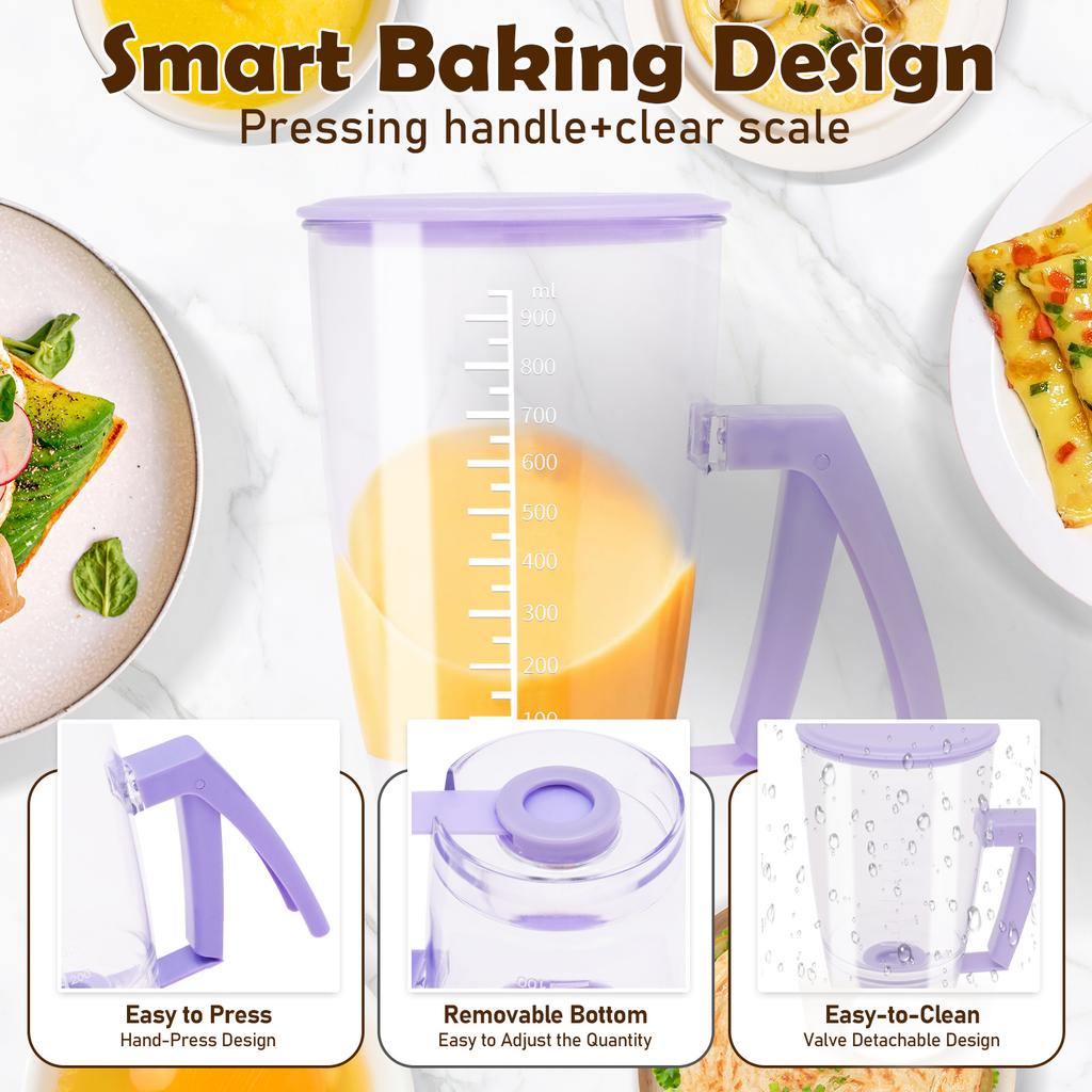 900/1000 ML Pancake Batter Dispenser Handheld Waffles Batter Separator Multi-purpose Baking Funnel for Pancake Crepes Cupcake