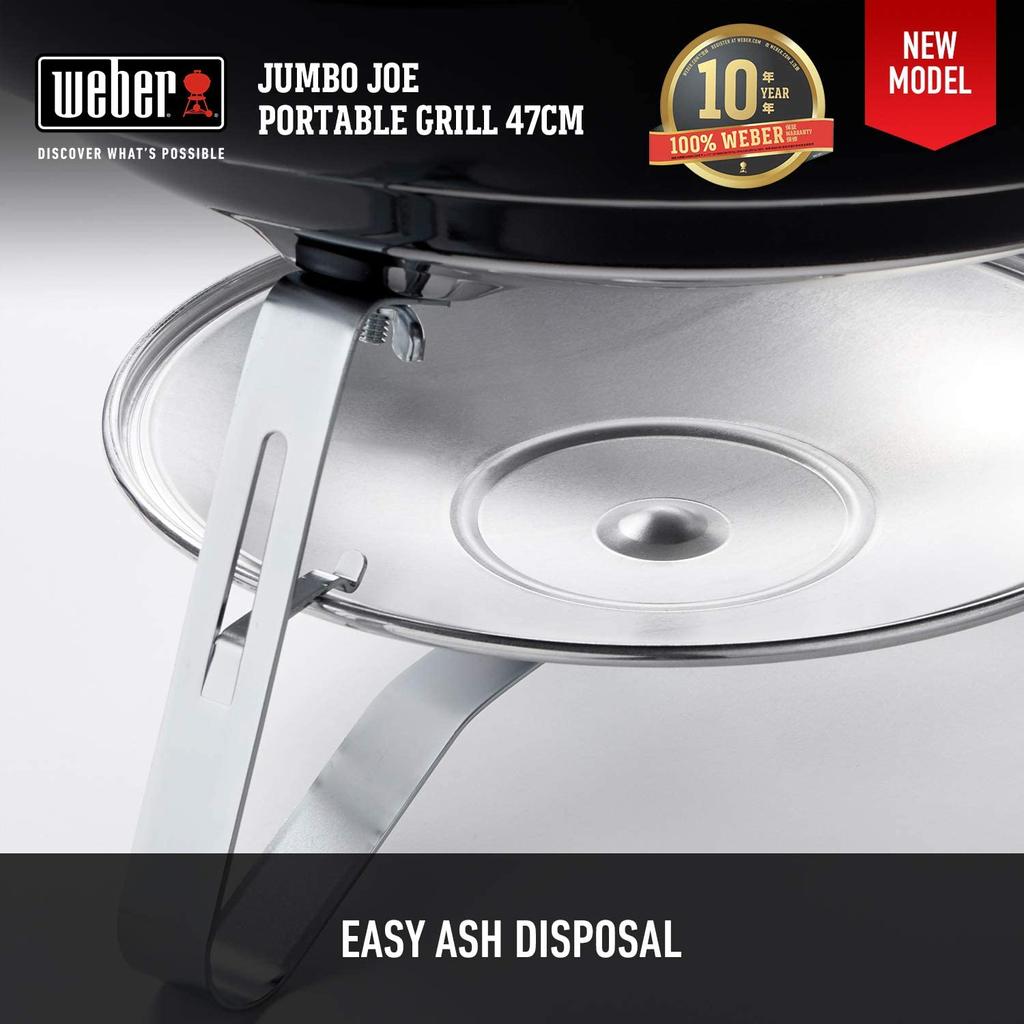 Weber Barbecue Stove 47cm Diameter Jumbo Joe Camping Fire Pit for 6-8 People with Thermometer 1211308 Black