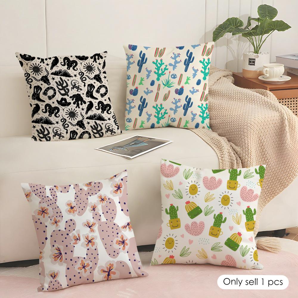 Cactus Pattern Cushion Cover Soft Short Plush Pillow Cover Smooth Cozy Texture Aesthetic Cushion Case Home Decor