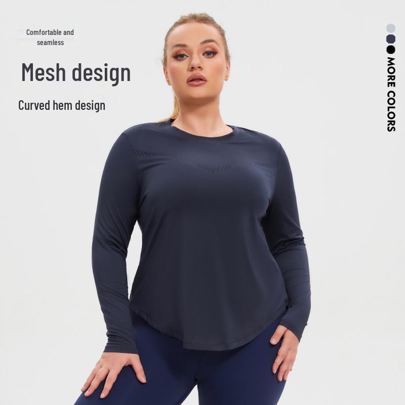 Plus Size Quick-Dry Mesh Long Sleeve Women's Yoga Running T-shirt