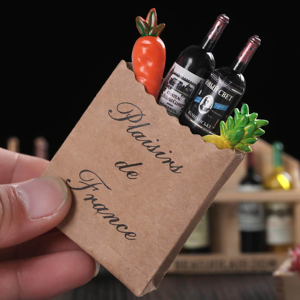 1set Miniature Dollhouse Accessories Simulation Drinks Fruilt Mini Food Toys Mini Wine Bottles Model Set with Box Kitchen Decor
