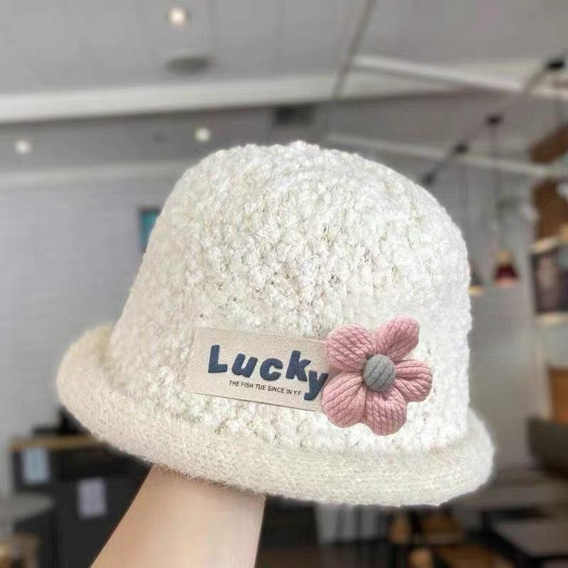 Children's baby hat autumn and winter foreign style flower baby knitted bucket girls warm thickened bucket hat