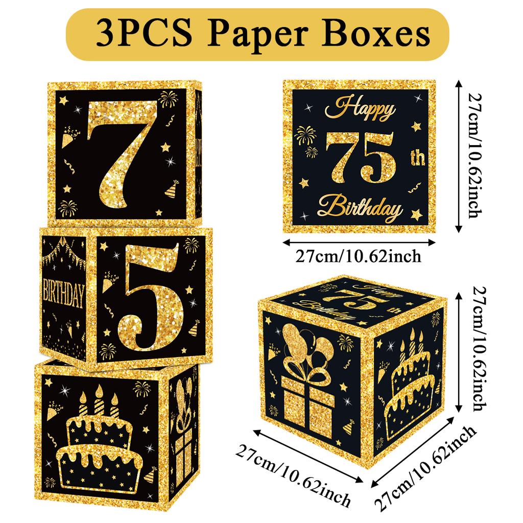 Black Gold Birthday Number Box Happy DIY 0-9 Birthday Party Decoration Kids Adults Birthday Party 18 30 40 50 Anniversary Decor