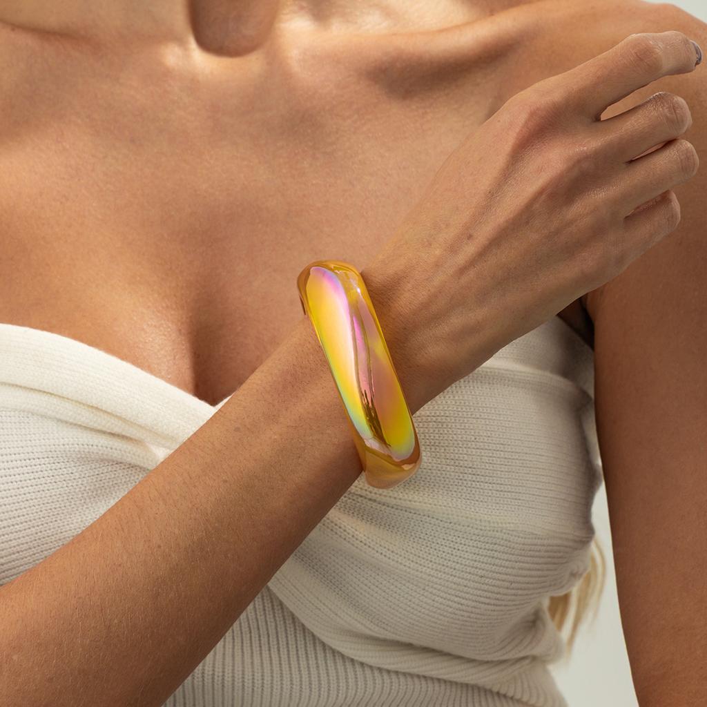 Ingemark 7 Colors Trendy Colorful Smooth Irregular Stacking Bangles for Women Y2K Resin Geometry Wide Bracelets New Yar Jewelry