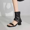 2025 new Internet celebrity belt buckle thick heel open-toed high-top sandals women's summer square head rear zipper Roman cool boots
