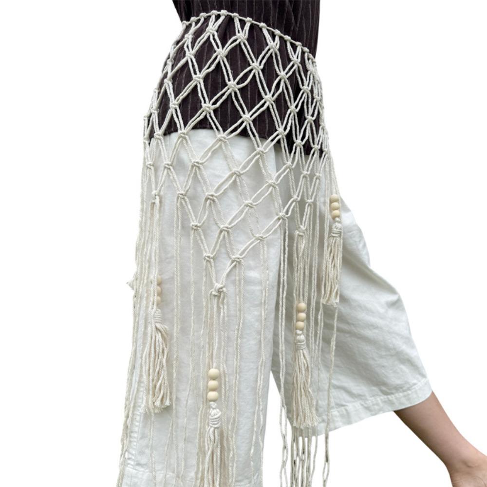 Mesh Weave Tassel Belts Retro Woven Tassel Waistband Fashion Bohemian Style Belts  Jeans Decorative