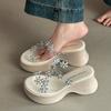 Fashion platform slippers rhinestone flower sandals women's summer Korean version of thin and versatile fairy wind slope heel cool slippers
