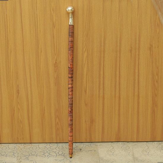 Wooden Walking Cane with Polished Brass Handle Hand-Carved Nautical Floral Design Walking Stick Elegant Cane for Men Collector’s Gift