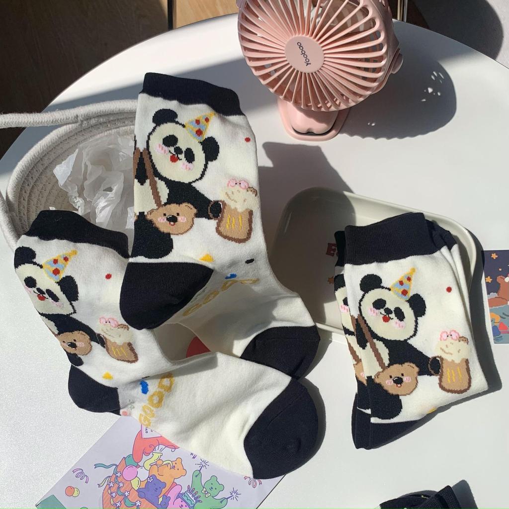 Panda Illustration Socks Female Cute Tube Socks Spring Cartoon Sweet Cotton Socks Tide Stockings