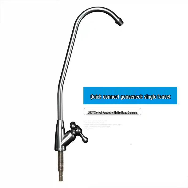 American-Style Gooseneck Water Purifier Faucet, Single/Double Outlet, 1/4 304 Stainless Steel