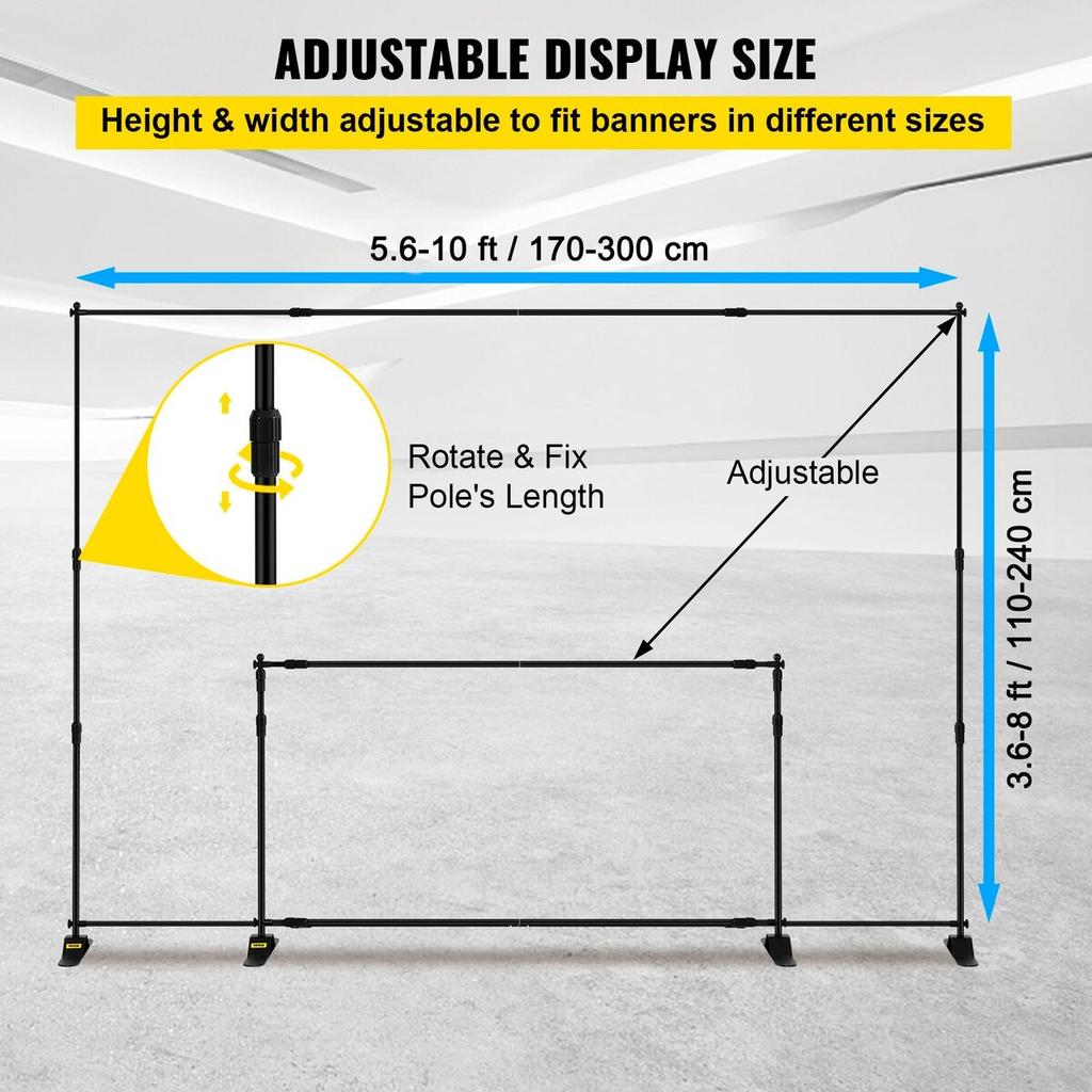 Step and Repeat 8'x8'- 10'x8' Backdrop Banner Stand Adjustable Telescopic Height and Width Retractable Banner Stand with Carrying Bag