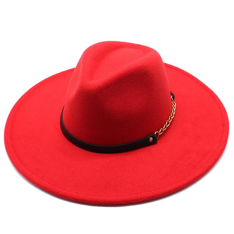 Wool 9.5Cm Big Eaves Jazz Top Hat Men'S And Women'S Peach Heart Top Chain Top Hat Felt Hat