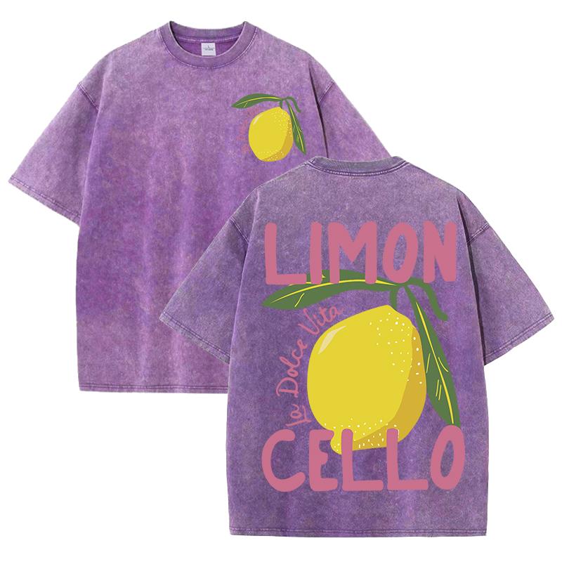 Lemon Cello Fresh Fruit Pink Letter Washed T-Shirt Womens Y2K Summer T Shirts Oversized Cotton Tops Loose Soft Short Sleeve