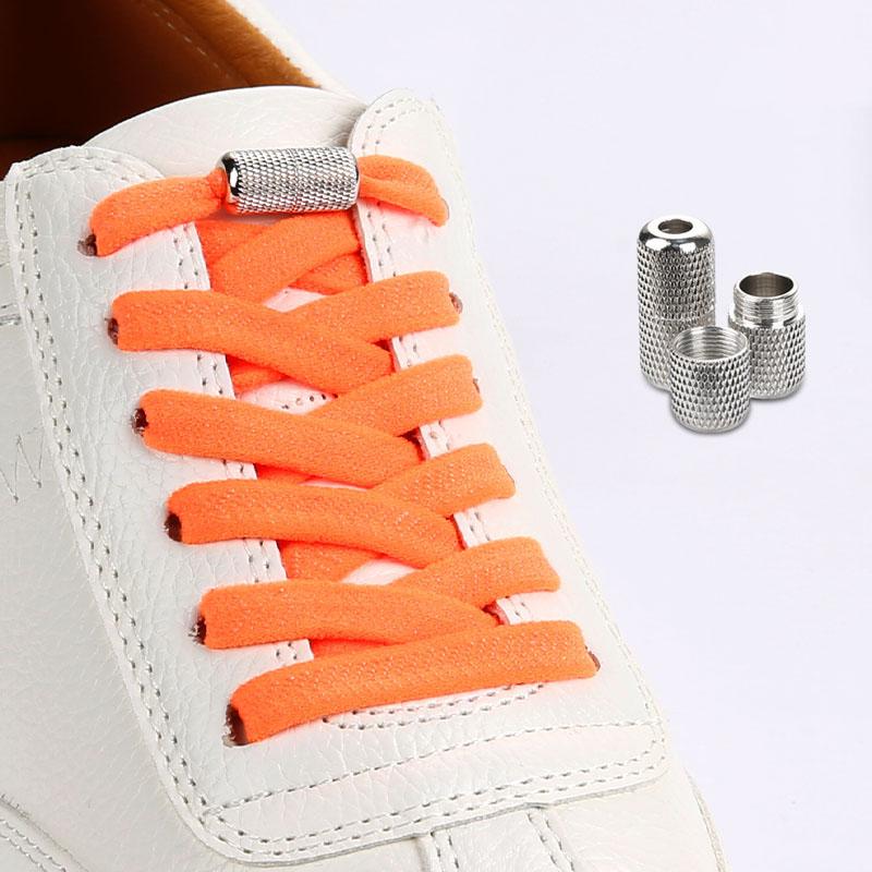Elastic Flat Shoelaces for Sneakers No Tie Shoe Laces Metal Flower Noodle Capsule Buckle One Size Fits All for Kids and Adults