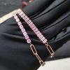 Pink Crystal Tennis Bracelets for Women Female Trend Romantic Shiny Zirconia Adjustable Folding Buckle Chain on Hand Jewelry