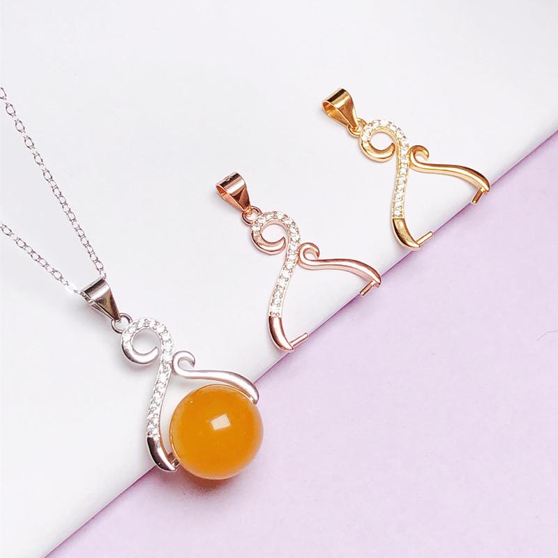 

Pearl Buckle S925 Sterling Silver Amber Bead Pendant Necklace Small Platinum
