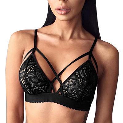 Floral Lace Removable Padded Bustier Cop Top Mesh Cami Brassiere Bra Wireless