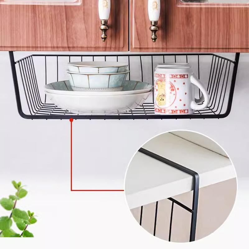 1PC kovové kuchyňské nářadí Velkokapacitní závěsné pod skříňkou Domácí Bílá/Černá Závěsná síť Košík Nástěnná skříň Úložný koš