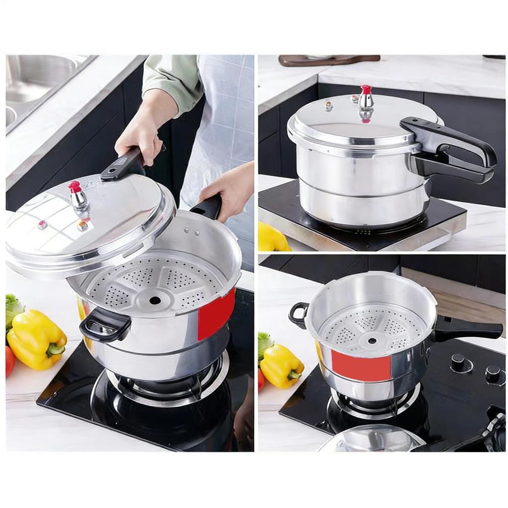 7L double-handle pressure cooker, made of thickened aluminum and stainless steel, includes steaming rack, suitable for all stove