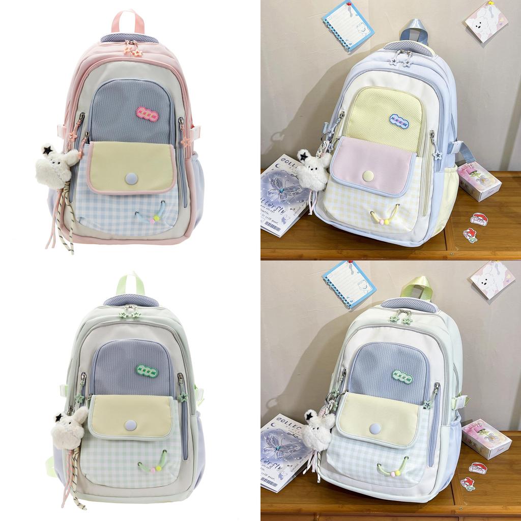Girls School Backpack With Colorful Collage Design And Nylon Material For Middle School Students
