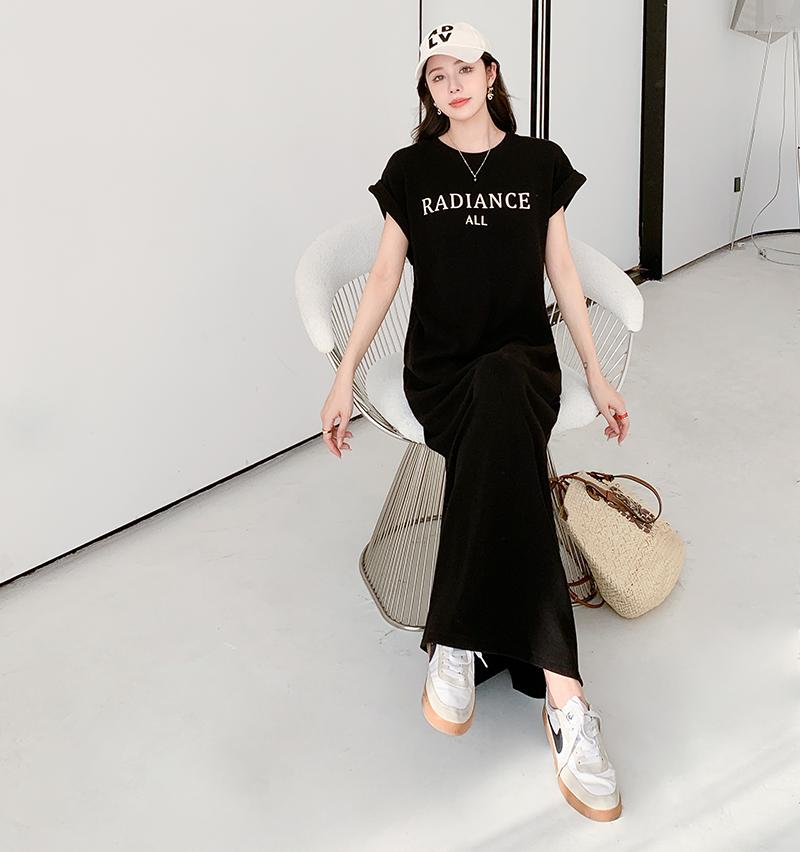 MODIQUE Summer Plus Size Women Loose Versatile Minimalist A-Line Letters Print T-Shirt Long Dress Female Casual Solid Color Short Sleeve O-Neck Dress
