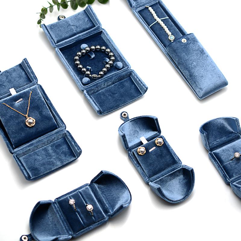 Misty Blue Velvet Jewelry Box: Double Opening for Rings, Earrings, Necklaces, Bracelets, Bangles, Rosaries, and Jewelry Pouch.