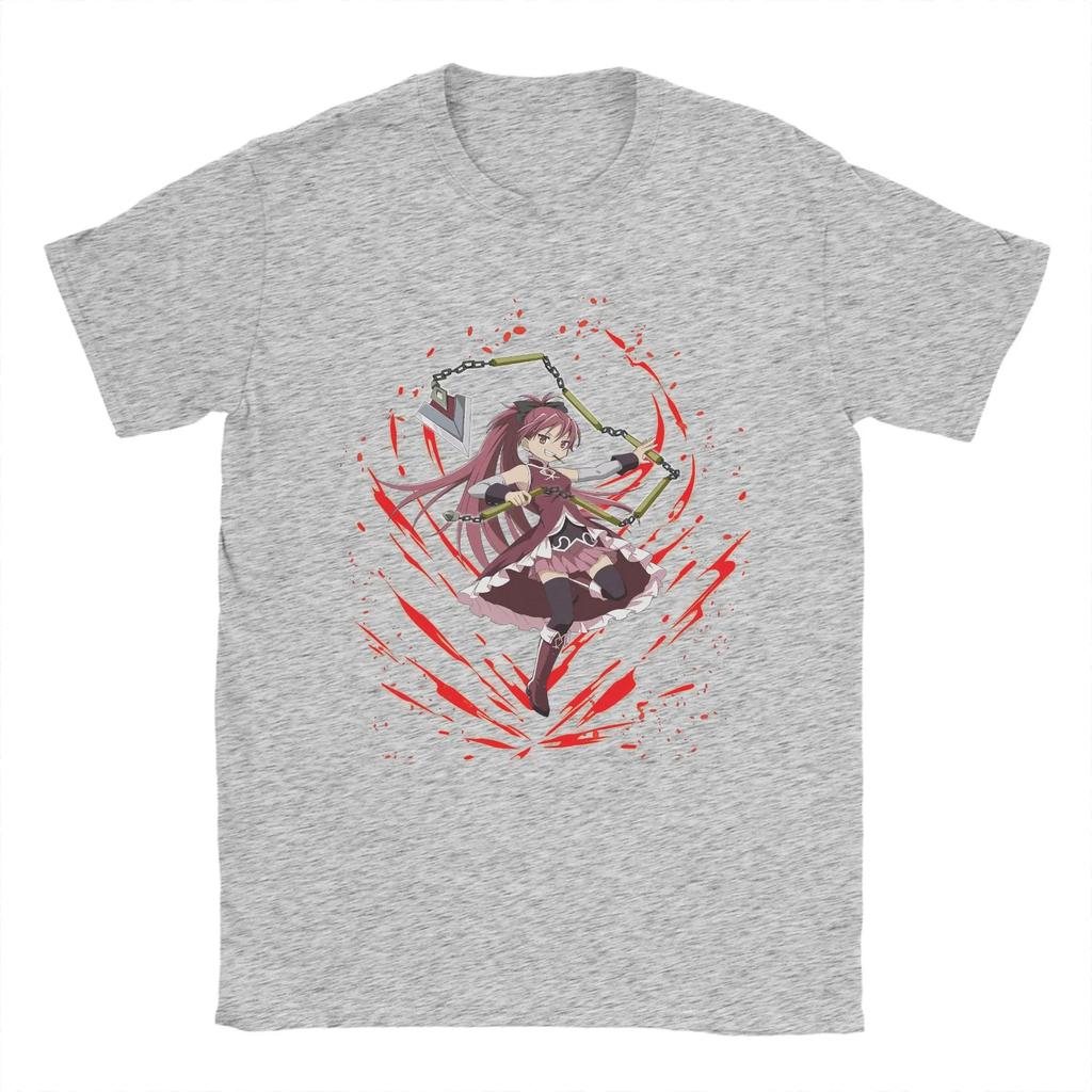Puella Magi Madoka Magica Kyoko Sakura Chain Spear & Red Aura Print T-Shirt | Unisex Cotton Casual Short Sleeve Anime Streetwear Top
