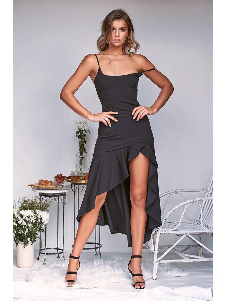 Summer Sexy Ruffle Irregular Backless Women's Suspender Dress