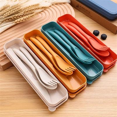 Wheat Straw Travel Utensils Reusable Camping Spoon Fork Portable Camping Utensil Set  Tableware
