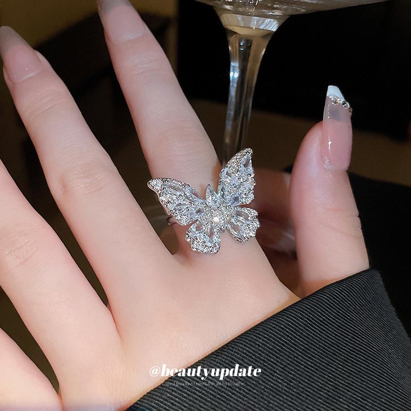 Banquet Luxury Zircon Butterfly Open Ring – Elegant High-End Women's Index Ring