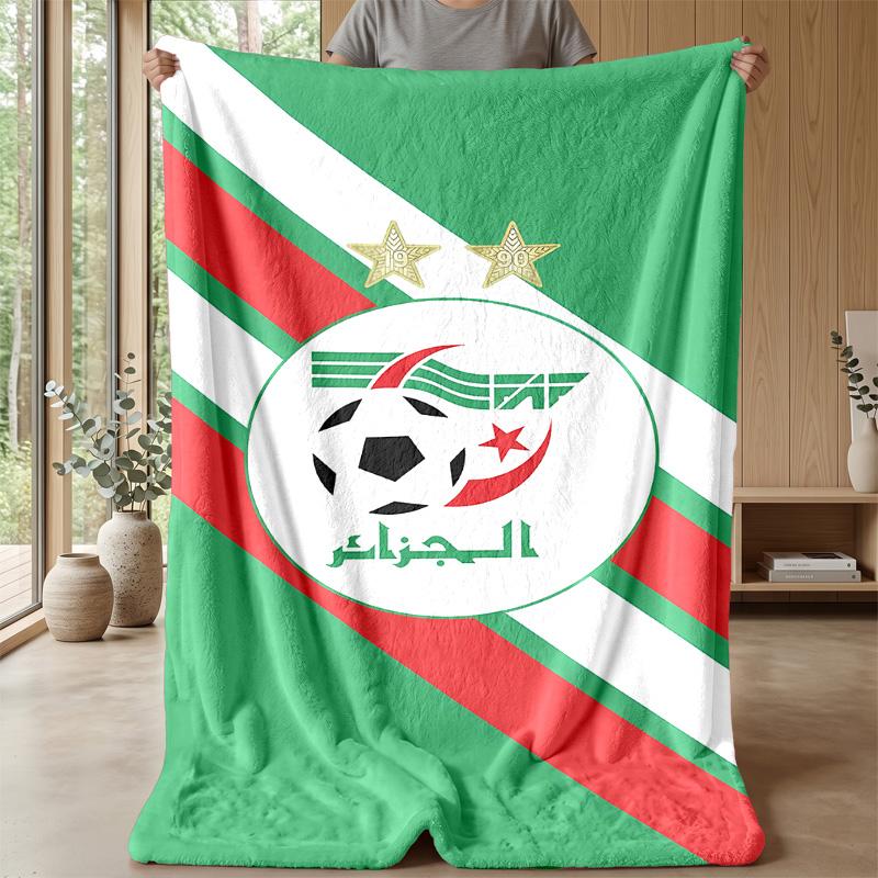 Algeria National Football Theme Blanket Soft Flannel Blanket Plush Throw Blanket Cozy Sofa Bed Blanket for Home Decor