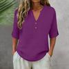 3/4 Sleeve Linen Tops For Women Loose Fit V Neck Button Down Shirts Cute Solid Summer Beach Tee Shirts