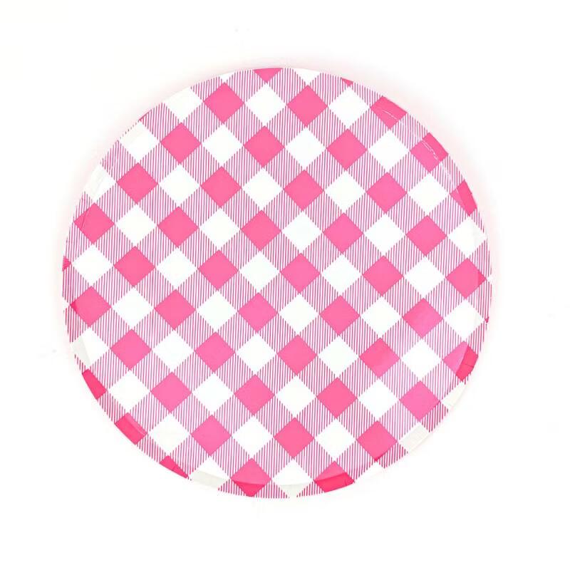 OIMG 9-Inch Red Grid Disposable Paper Plates