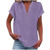 2025 Women's Solid Color V-Neck Buttoned Cotton-Linen Short-Sleeve Top