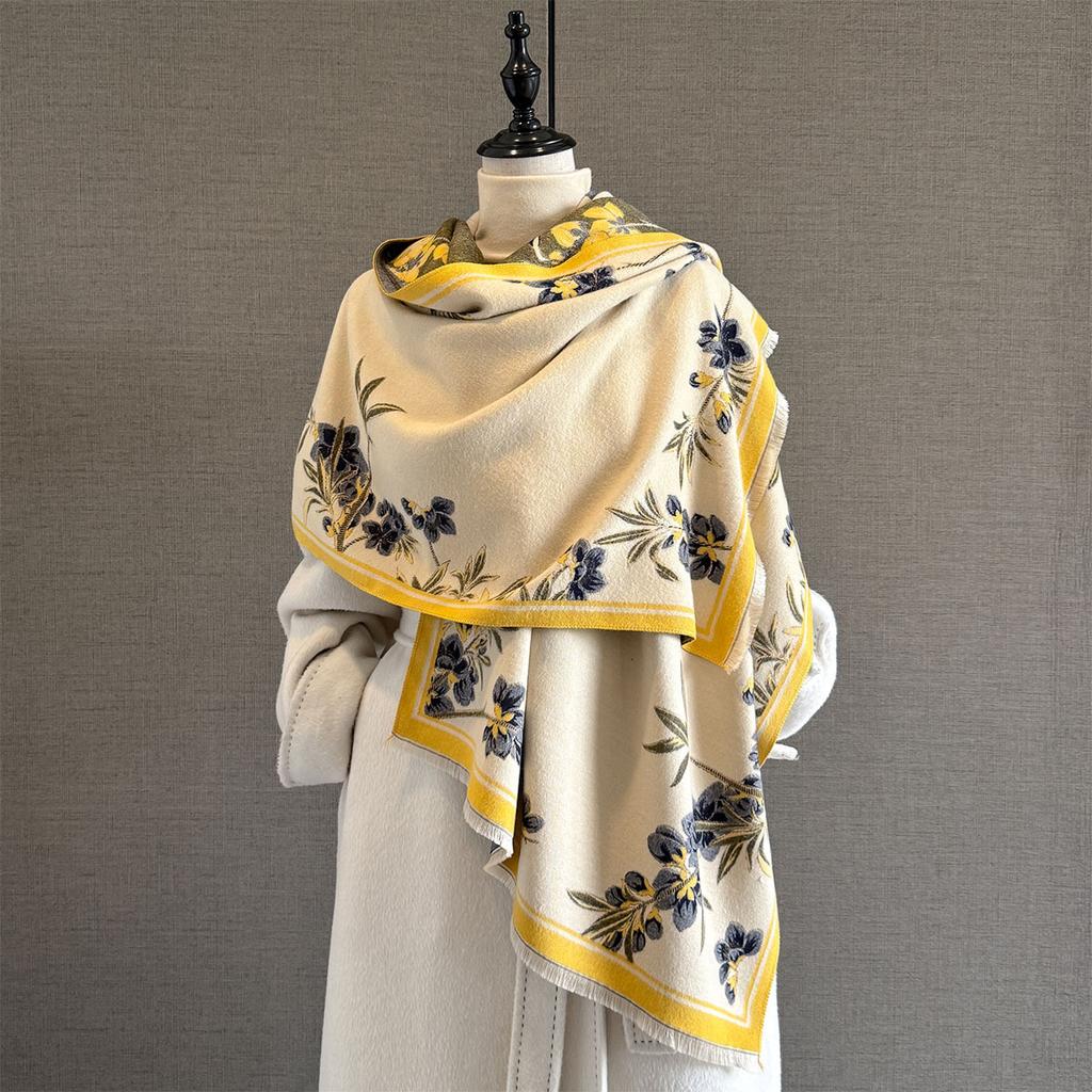 Winter Cashmere Scarf Women Luxury Flowers Print Female Shawl Wrap Scarves Lady Thick Warm Blanket Gift Echarpe Pashmina