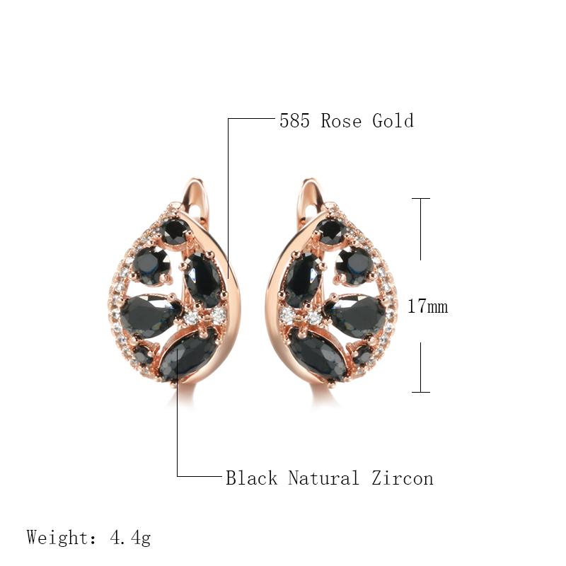 Neue Luxus Natur Schwarze Zirkon Ohrringe Für Frauen Vintage Braut Hochzeitsohrringe Roségold Echtschmuck Partygeschenk