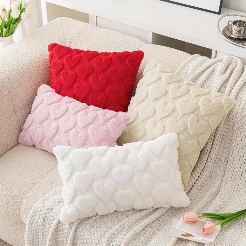Set of 2 Valentines Day Pink Plushes Pillow Cover Soft Decorative Cushions Case for Home Decoration Pillowcase for Sofa